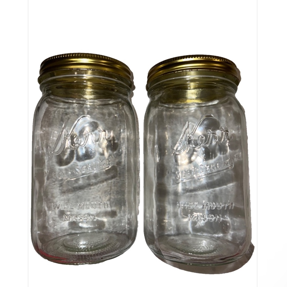 lot of 2 vintage Kerr Self-Sealing wide-mouth glass mason jars